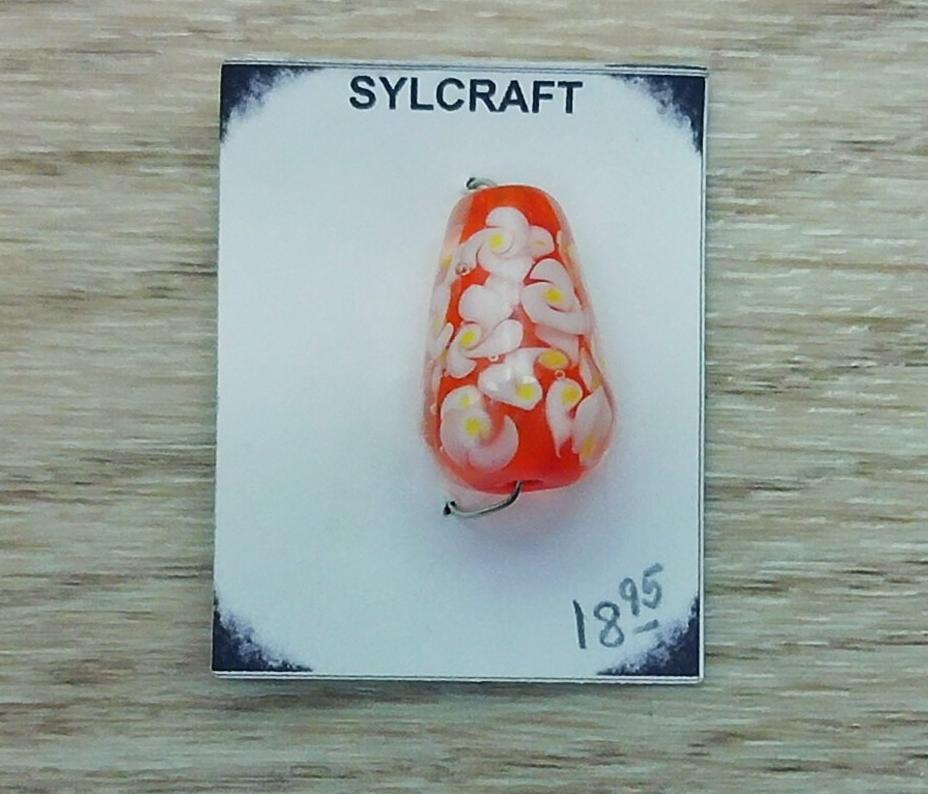 (image for) Orange Floral Delight Handmade lampwork glass bead