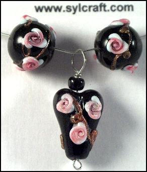 (image for) Hearts n Flowers glass lampwork handcrafted Set