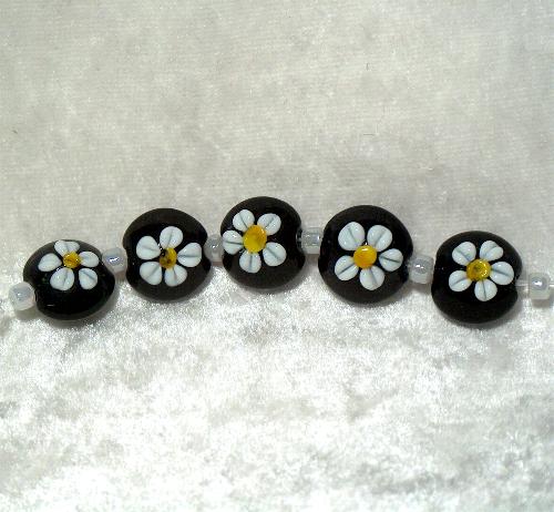 (image for) Black and White Floral Lentil Set- Handmade Beads