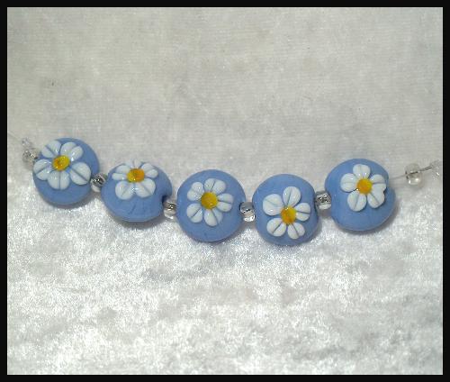 (image for) Periwinkle Blue Floral Lentil Set- Handmade Beads