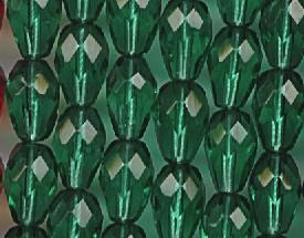 (image for) 10x7mm Emerald Green Teardrop Pear Faceted Firepolish Glass Beads