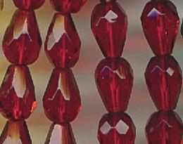 (image for) 10x7mm Ruby Red Teardrop Pear Faceted Firepolish Glass Beads