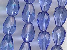 (image for) 10x7mm Sapphire Blue Teardrop Pear Faceted Firepolish Glass Beads