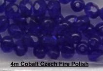 (image for) 4mm Cobalt Blue Czech Firepolish Glass Beads 