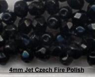 (image for) 4mm Jet Black Onyx Czech Firepolish Glass Beads 