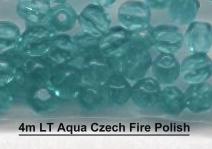 (image for) 4mm Light Aquamarine Czech Firepolish Glass Beads 