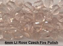 (image for) 4mm Light Rose Czech Firepolish Glass Beads 