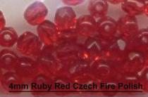 (image for) 4mm Ruby Red Czech Firepolish Glass Beads 