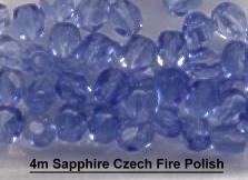 (image for) 4mm Sapphire Blue Czech Firepolish Glass Beads 