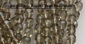 (image for) 4mm Smokey Topaz Czech Firepolish Glass Beads 