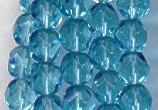 (image for) 6mm Aquamarine Czech Firepolish Glass Beads