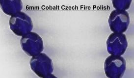 (image for) 6mm Cobalt Blue Czech Firepolish Glass Beads 