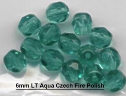 (image for) 6mm Light Aquamarine Czech Firepolish Glass Beads 