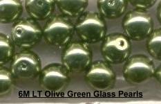 (image for) 6mm Light/Medium Olive Green Glass Pearls