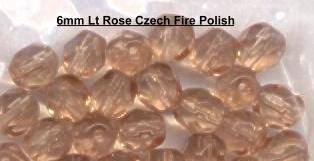 (image for) 6mm Light Rose Czech Firepolish Glass Beads 