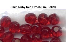 (image for) 6mm Ruby Red Czech Firepolish Glass Beads 