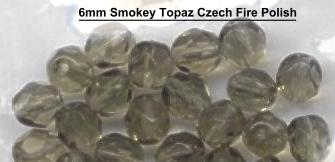 (image for) 6mm Smokey Topaz Czech Firepolish Glass Beads 