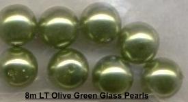 (image for) 8mm Light/Medium Olive Green Glass Pearls