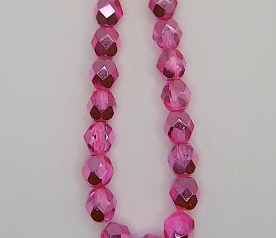 (image for) 6mm Pink Metallic Czech Firepolish Glass Beads