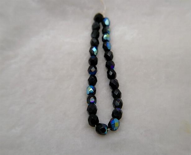 (image for) 6mm Jet Black AB Czech Firepolish Glass Beads