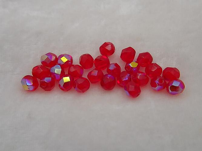 (image for) 6mm Lt Red AB Czech Firepolish Glass Beads