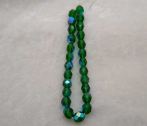 (image for) 6mm Emerald Green AB Czech Firepolish Glass Beads